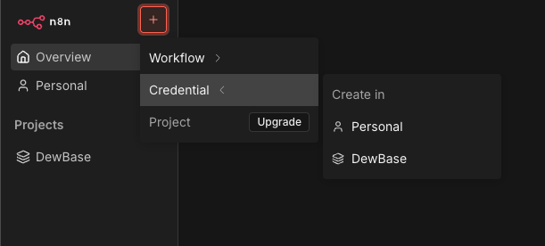 Create Credential Menu