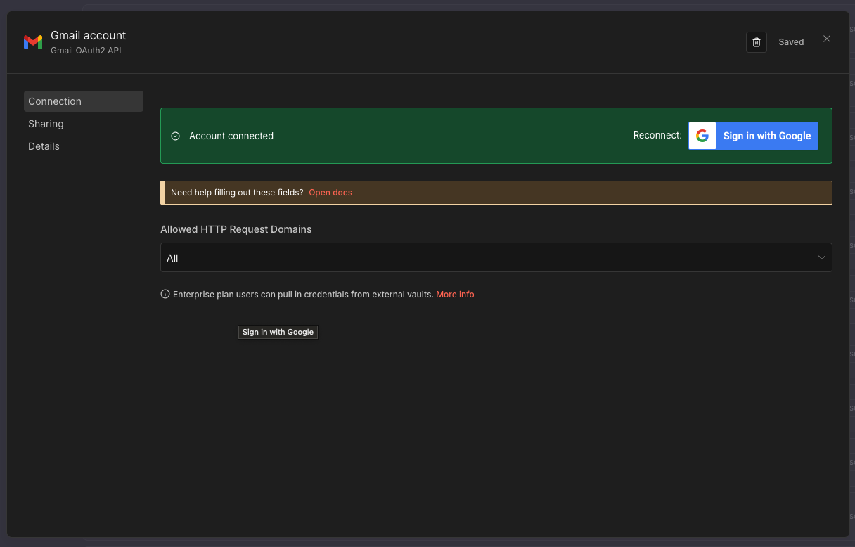 Gmail Account Connected
