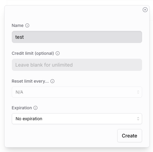 Create API Key Modal