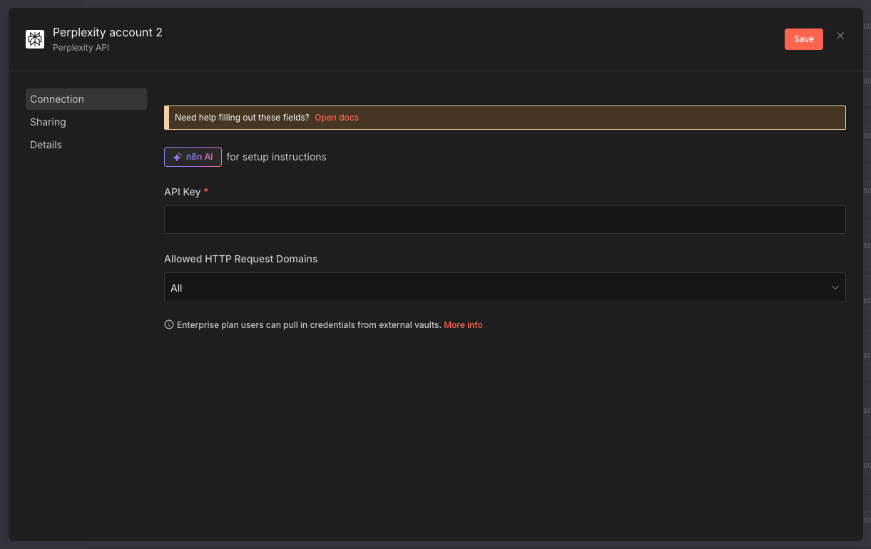 Perplexity API Key Field