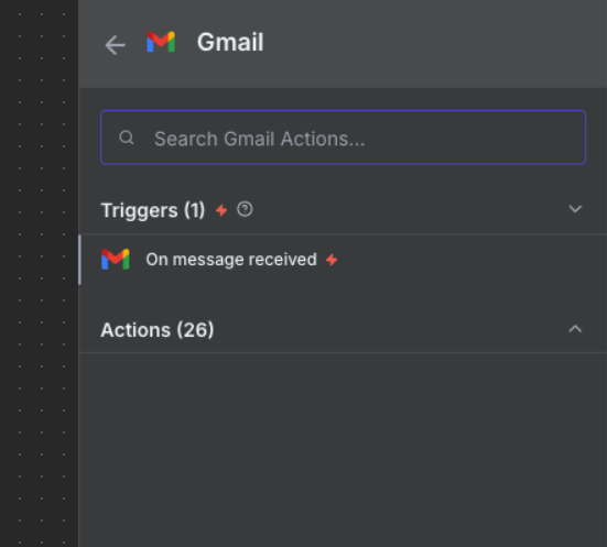 Gmail Trigger Selection