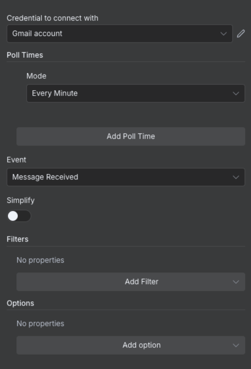 Gmail Trigger Configuration