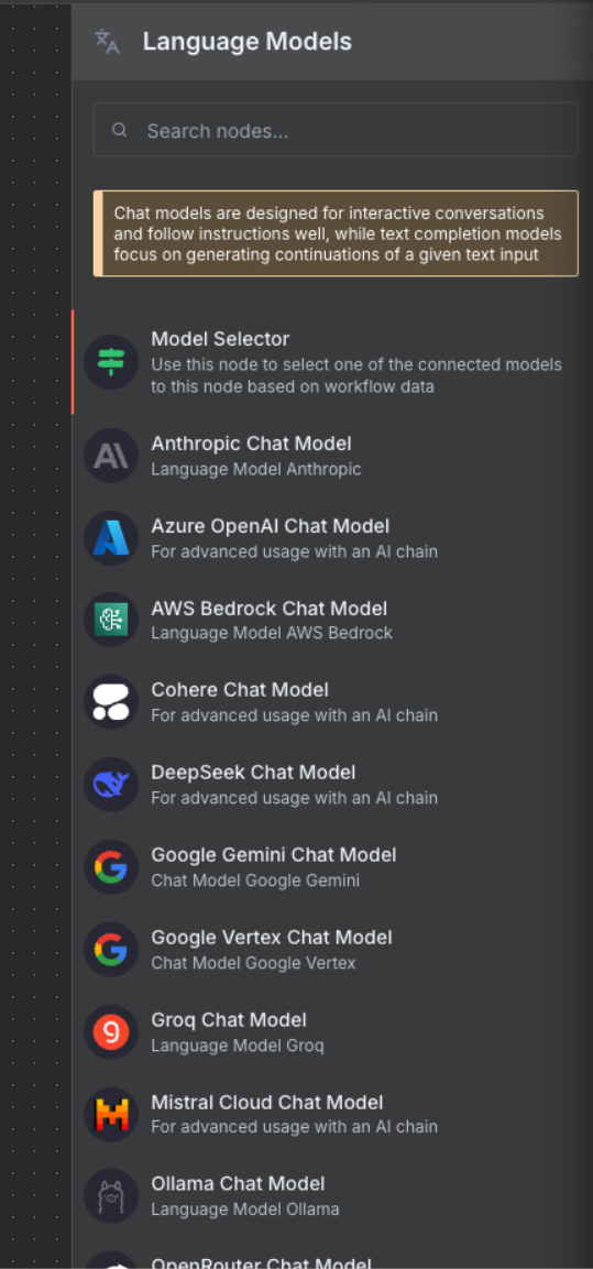 Language Models Menu