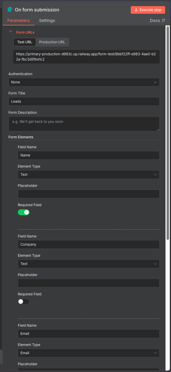 Form Trigger Configuration