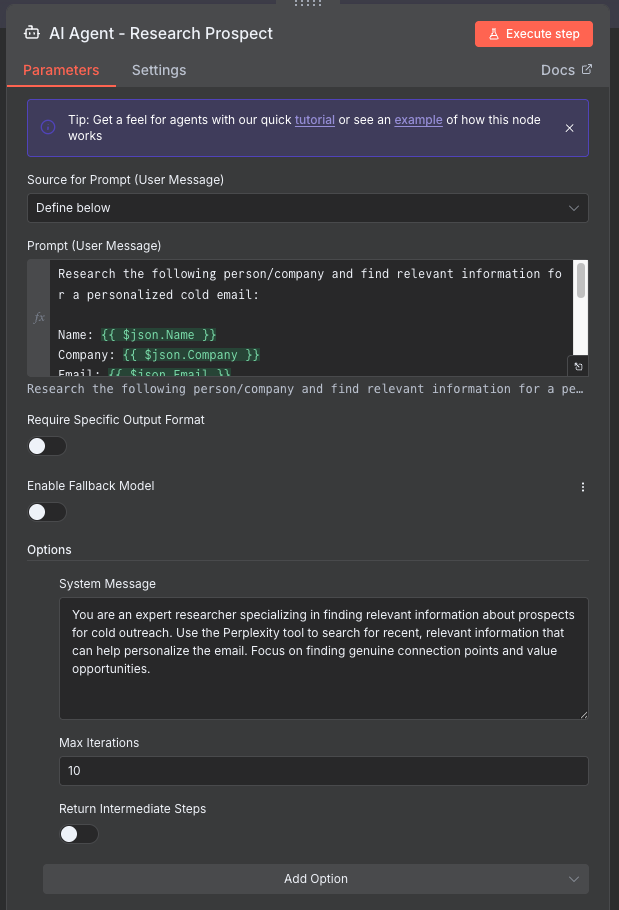 Research Agent Prompt Configuration