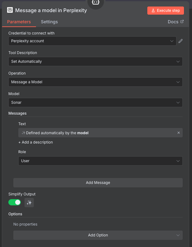 Perplexity Tool Configuration
