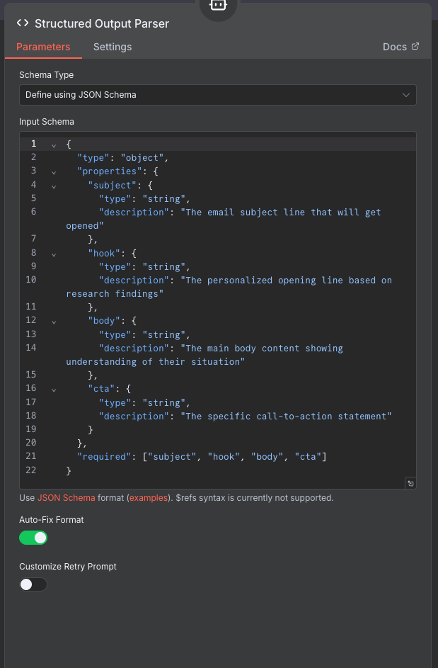 Structured Output Parser Configuration