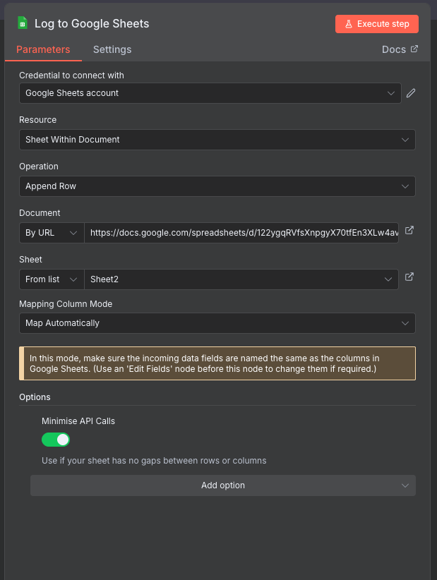 Google Sheets Logging Configuration